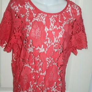 SIMPLY IRRESISTIBLE Coral Lace Top Short Sleeves NEW SIZE LARGE NICE!